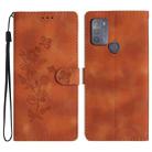 For Motorola Moto G50 Flower Butterfly Embossing Pattern Leather Phone Case(Brown) - 1