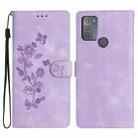 For Motorola Moto G50 Flower Butterfly Embossing Pattern Leather Phone Case(Purple) - 1