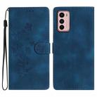 For Motorola Moto G42 Flower Butterfly Embossing Pattern Leather Phone Case(Blue) - 1