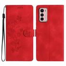 For Motorola Moto G42 Flower Butterfly Embossing Pattern Leather Phone Case(Red) - 1