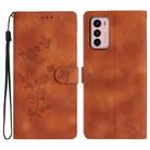 For Motorola Moto G42 Flower Butterfly Embossing Pattern Leather Phone Case(Brown) - 1