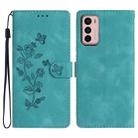 For Motorola Moto G42 Flower Butterfly Embossing Pattern Leather Phone Case(Sky Blue) - 1