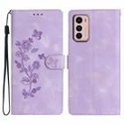 For Motorola Moto G42 Flower Butterfly Embossing Pattern Leather Phone Case(Purple) - 1