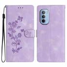 For Motorola Moto G31 / G41 Flower Butterfly Embossing Pattern Leather Phone Case(Purple) - 1
