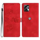 For Motorola Moto G13 Flower Butterfly Embossing Pattern Leather Phone Case(Red) - 1