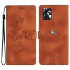 For Motorola Moto G13 Flower Butterfly Embossing Pattern Leather Phone Case(Brown) - 1