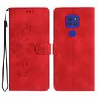 For Motorola Moto G9 / G9 Play / E7 Plus Flower Butterfly Embossing Pattern Leather Phone Case(Red) - 1