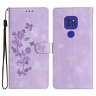 For Motorola Moto G9 / G9 Play / E7 Plus Flower Butterfly Embossing Pattern Leather Phone Case(Purple) - 1