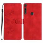 For Motorola Moto G8 Play Flower Butterfly Embossing Pattern Leather Phone Case(Red) - 1