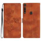 For Motorola Moto G8 Play Flower Butterfly Embossing Pattern Leather Phone Case(Brown) - 1