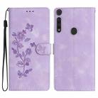 For Motorola Moto G8 Play Flower Butterfly Embossing Pattern Leather Phone Case(Purple) - 1