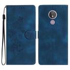 For Motorola Moto G7 Power Flower Butterfly Embossing Pattern Leather Phone Case(Blue) - 1