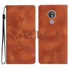 For Motorola Moto G7 Power Flower Butterfly Embossing Pattern Leather Phone Case(Brown) - 1