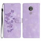 For Motorola Moto G7 Power Flower Butterfly Embossing Pattern Leather Phone Case(Purple) - 1
