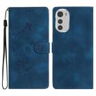 For Motorola Moto E32 Flower Butterfly Embossing Pattern Leather Phone Case(Blue) - 1