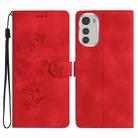 For Motorola Moto E32 Flower Butterfly Embossing Pattern Leather Phone Case(Red) - 1