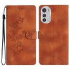 For Motorola Moto E32 Flower Butterfly Embossing Pattern Leather Phone Case(Brown) - 1