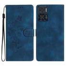 For Motorola Moto E22 Flower Butterfly Embossing Pattern Leather Phone Case(Blue) - 1