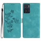 For Motorola Moto E22 Flower Butterfly Embossing Pattern Leather Phone Case(Sky Blue) - 1