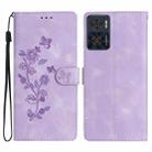 For Motorola Moto E22 Flower Butterfly Embossing Pattern Leather Phone Case(Purple) - 1