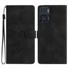 For Motorola Moto E22 Flower Butterfly Embossing Pattern Leather Phone Case(Black) - 1