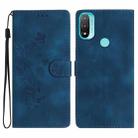 For Motorola Moto E20 / E30 / E40 Flower Butterfly Embossing Pattern Leather Phone Case(Blue) - 1