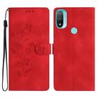 For Motorola Moto E20 / E30 / E40 Flower Butterfly Embossing Pattern Leather Phone Case(Red) - 1