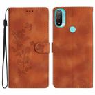 For Motorola Moto E20 / E30 / E40 Flower Butterfly Embossing Pattern Leather Phone Case(Brown) - 1