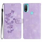 For Motorola Moto E20 / E30 / E40 Flower Butterfly Embossing Pattern Leather Phone Case(Purple) - 1