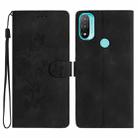 For Motorola Moto E20 / E30 / E40 Flower Butterfly Embossing Pattern Leather Phone Case(Black) - 1