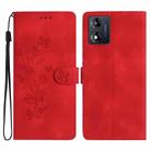 For Motorola Moto E13 Flower Butterfly Embossing Pattern Leather Phone Case(Red) - 1