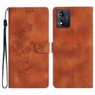 For Motorola Moto E13 Flower Butterfly Embossing Pattern Leather Phone Case(Brown) - 1