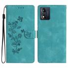 For Motorola Moto E13 Flower Butterfly Embossing Pattern Leather Phone Case(Sky Blue) - 1