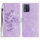 For Motorola Moto E13 Flower Butterfly Embossing Pattern Leather Phone Case(Purple) - 1