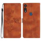 For Motorola Moto E 2020 Flower Butterfly Embossing Pattern Leather Phone Case(Brown) - 1