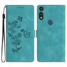 For Motorola Moto E 2020 Flower Butterfly Embossing Pattern Leather Phone Case(Sky Blue) - 1