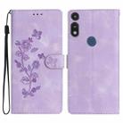 For Motorola Moto E 2020 Flower Butterfly Embossing Pattern Leather Phone Case(Purple) - 1