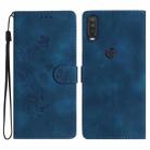 For Motorola One Action Flower Butterfly Embossing Pattern Leather Phone Case(Blue) - 1