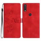 For Motorola One Action Flower Butterfly Embossing Pattern Leather Phone Case(Red) - 1