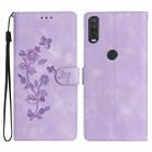 For Motorola One Action Flower Butterfly Embossing Pattern Leather Phone Case(Purple) - 1