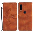 For Motorola Moto P40 Power Flower Butterfly Embossing Pattern Leather Phone Case(Brown) - 1