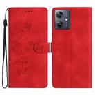 For Motorola Moto G14 4G Flower Butterfly Embossing Pattern Leather Phone Case(Red) - 1