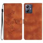 For Motorola Moto G14 4G Flower Butterfly Embossing Pattern Leather Phone Case(Brown) - 1