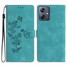 For Motorola Moto G14 4G Flower Butterfly Embossing Pattern Leather Phone Case(Sky Blue) - 1