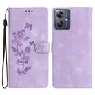 For Motorola Moto G14 4G Flower Butterfly Embossing Pattern Leather Phone Case(Purple) - 1