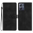 For Motorola Moto G14 4G Flower Butterfly Embossing Pattern Leather Phone Case(Black) - 1