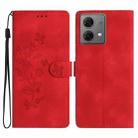 For Motorola Moto G84 5G Flower Butterfly Embossing Pattern Leather Phone Case(Red) - 1