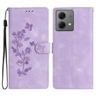 For Motorola Moto G84 5G Flower Butterfly Embossing Pattern Leather Phone Case(Purple) - 1