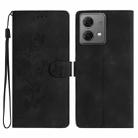 For Motorola Moto G84 5G Flower Butterfly Embossing Pattern Leather Phone Case(Black) - 1