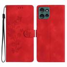 For Motorola Edge 50 5G Flower Butterfly Embossing Pattern Leather Phone Case(Red) - 1